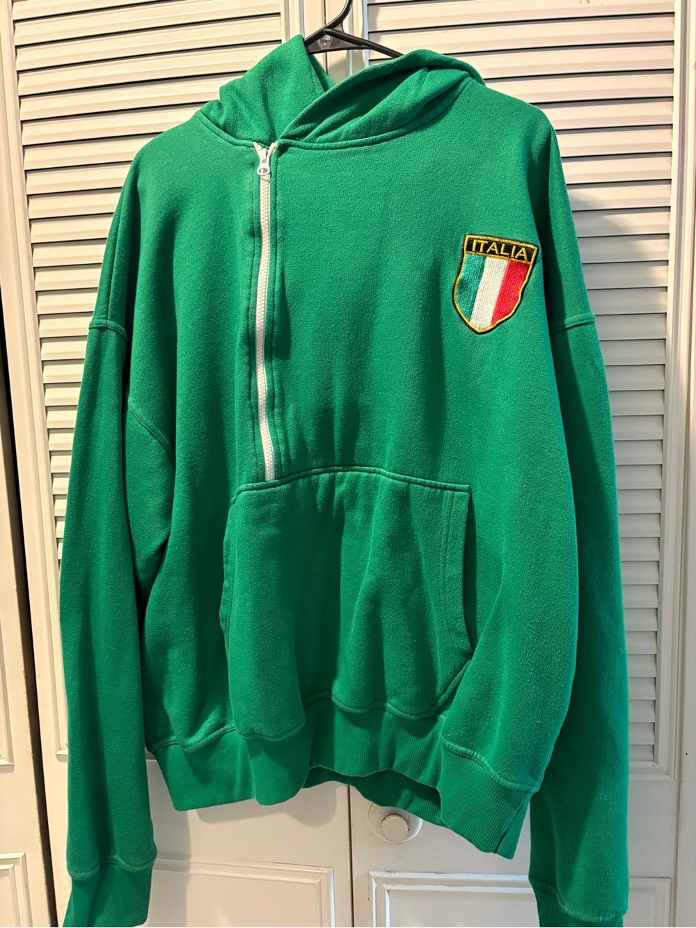Green Italia Patch Half-Zip Hoodie